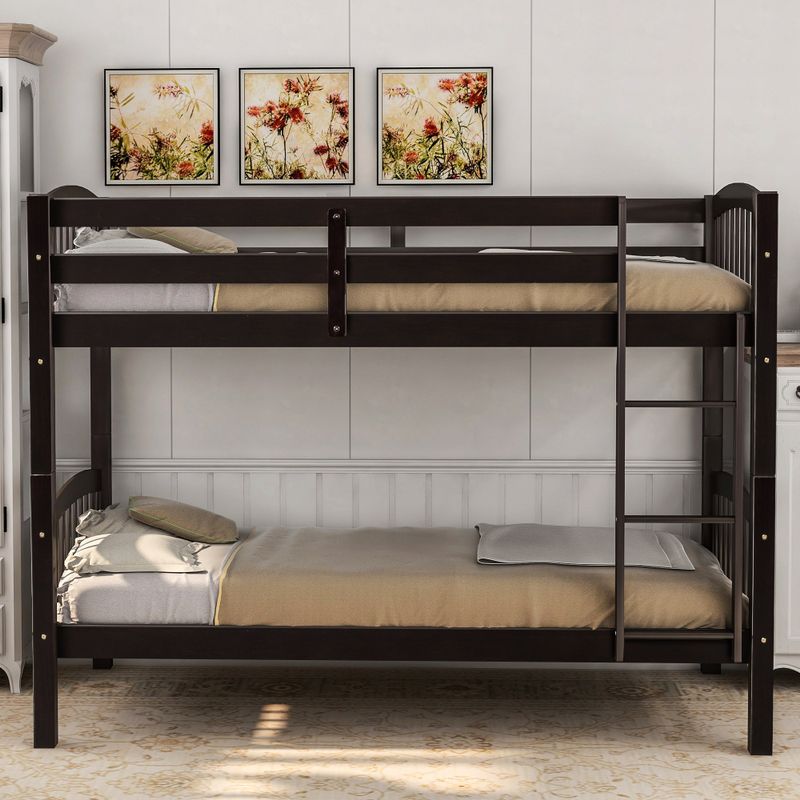 Nestfair Solid Wood Twin Over Twin Bunk Bed with Ladder - White