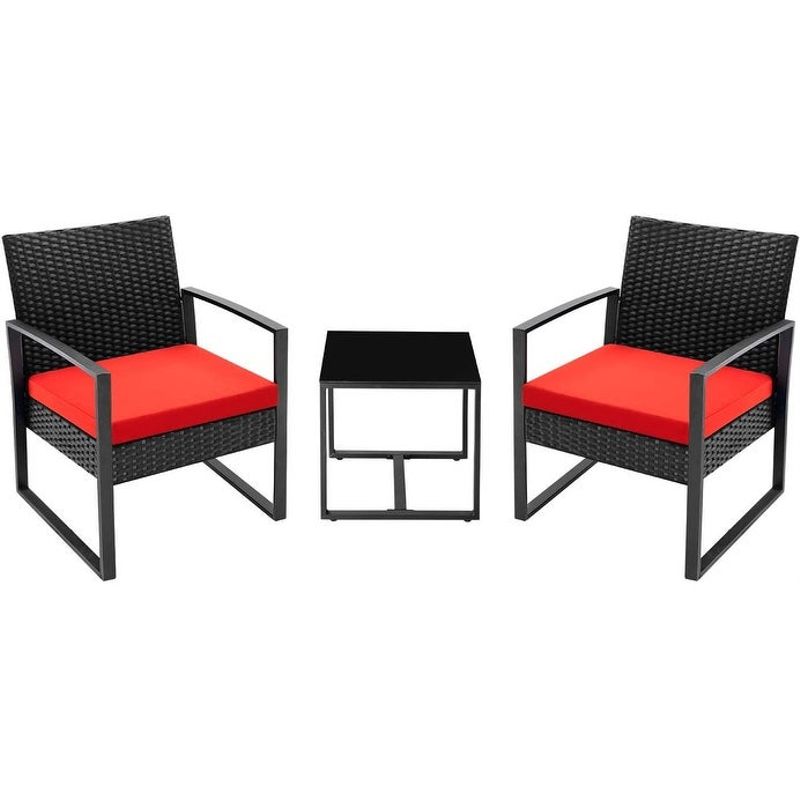 Homall 3 Pieces Patio Set Outdoor Wicker Patio Furniture Sets Modern Bistro Set Rattan Chair Conversation Sets - Blue