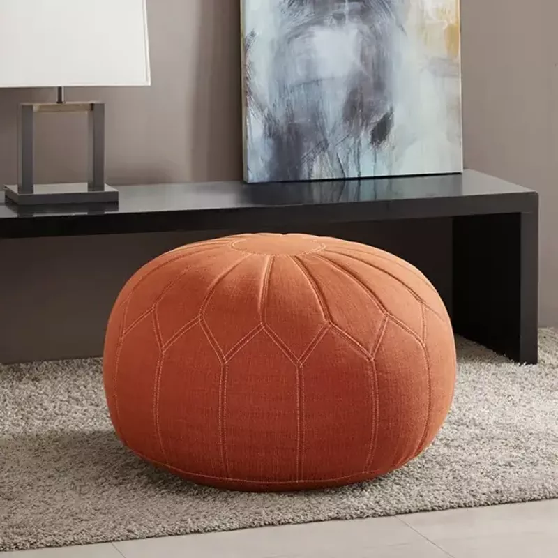 Orange Kelsey Round Pouf Ottoman