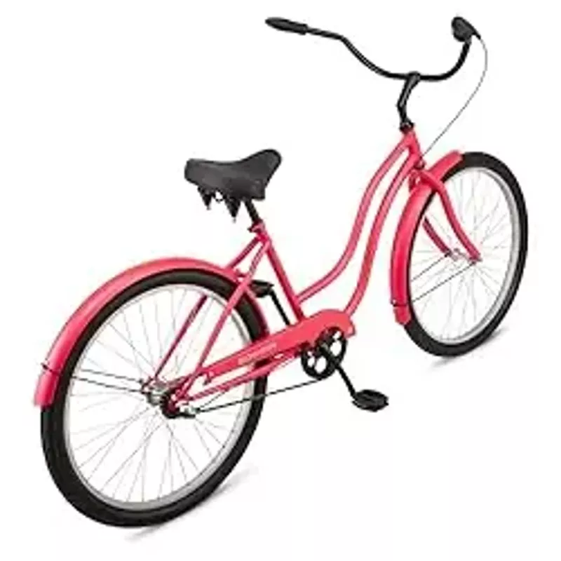 Schwinn Mikko Adult Beach Cruiser Bike, 26-Inch Wheels, 17-Inch Steel Frame, 3-Speed Twist Shifters, Coaster Brakes, Pink
