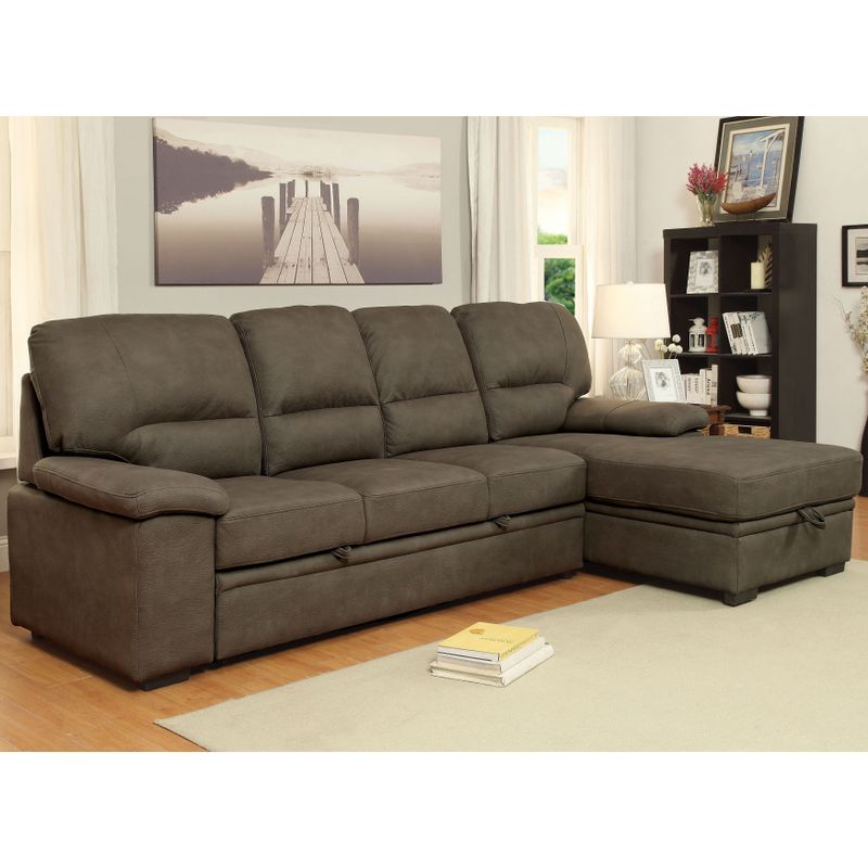 Furniture of America Delton Contemporary Faux Nubuck Sleeper Sectional - Graphite