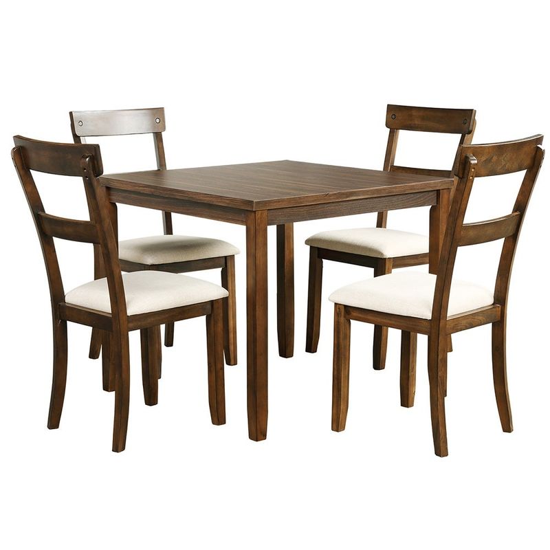 5 Piece Dining Table Set Industrial Wooden Kitchen Table and 4 Chairs - Walnut