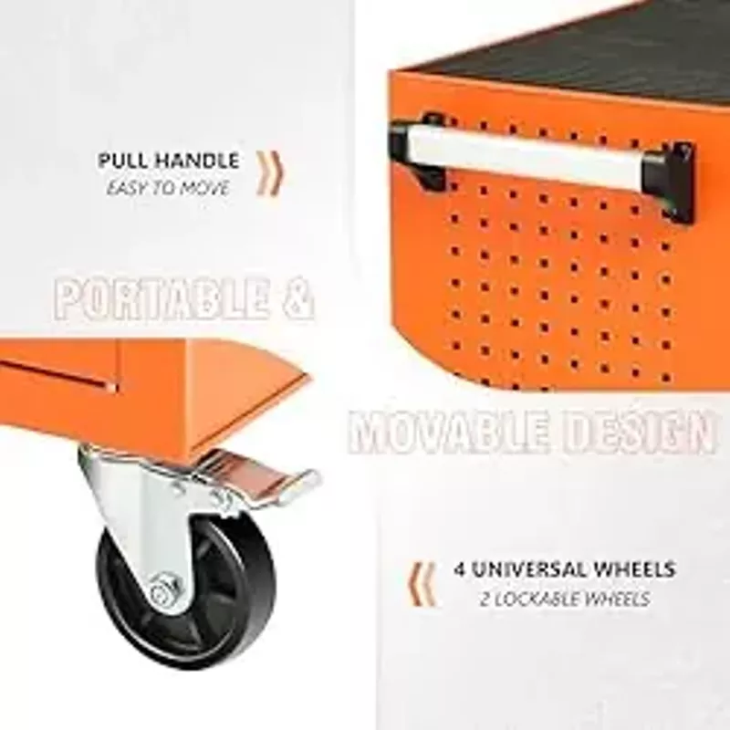 DNA MOTORING 3-Drawers Rubber Top Utility Rolling Tool Chest Cabinet with Wheels, Heavy Duty Industrial Service Cart Keyed Locking System, for Garage Warehouse Workshop, Orange, TOOLS-00405