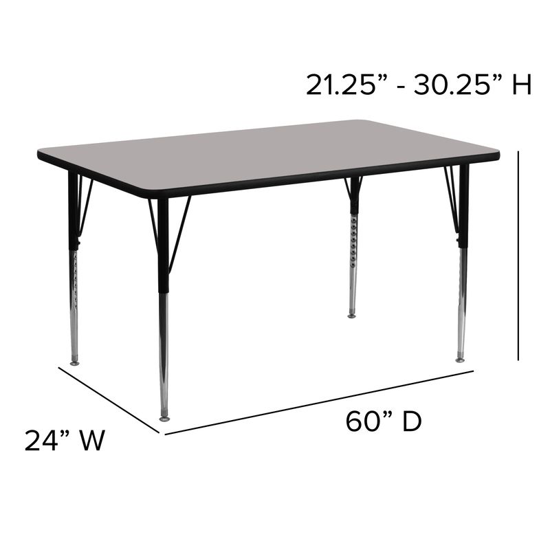 24''W x 60''L Rectangular HP Laminate Activity Table - Adjustable Legs - 24 x 60 - Oak