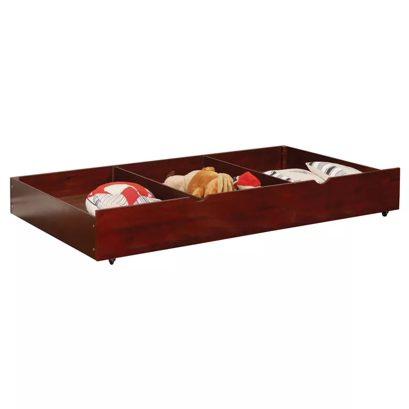 Transitional Wood Twin Storage Kids Trundle in Cherry