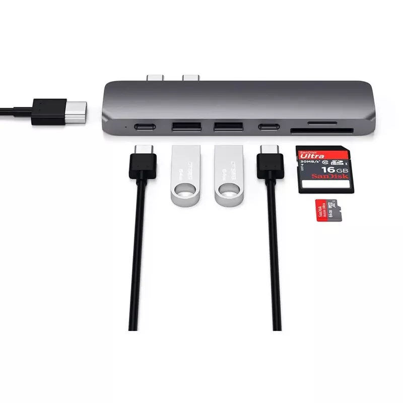Satechi 7-In-1 Dual USB Type-C Pro Hub for Select MacBook Pro & MacBook Air, Space Gray