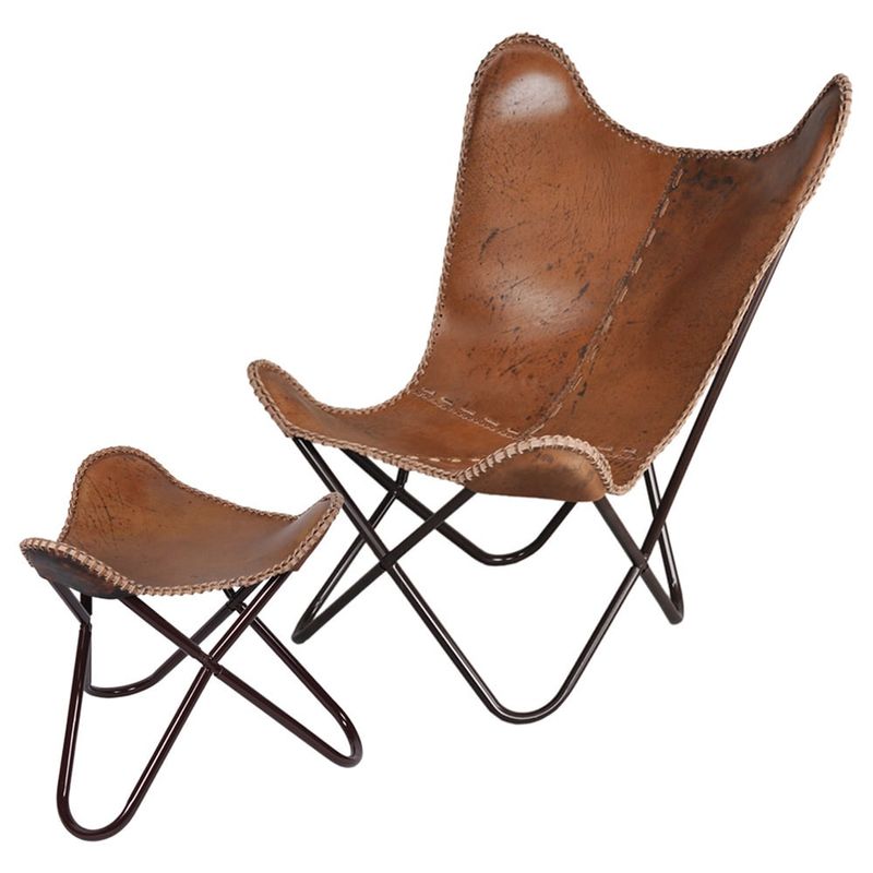 Carbon Loft Larkin Rustic Brown Leather Butterfly Chair - Brown