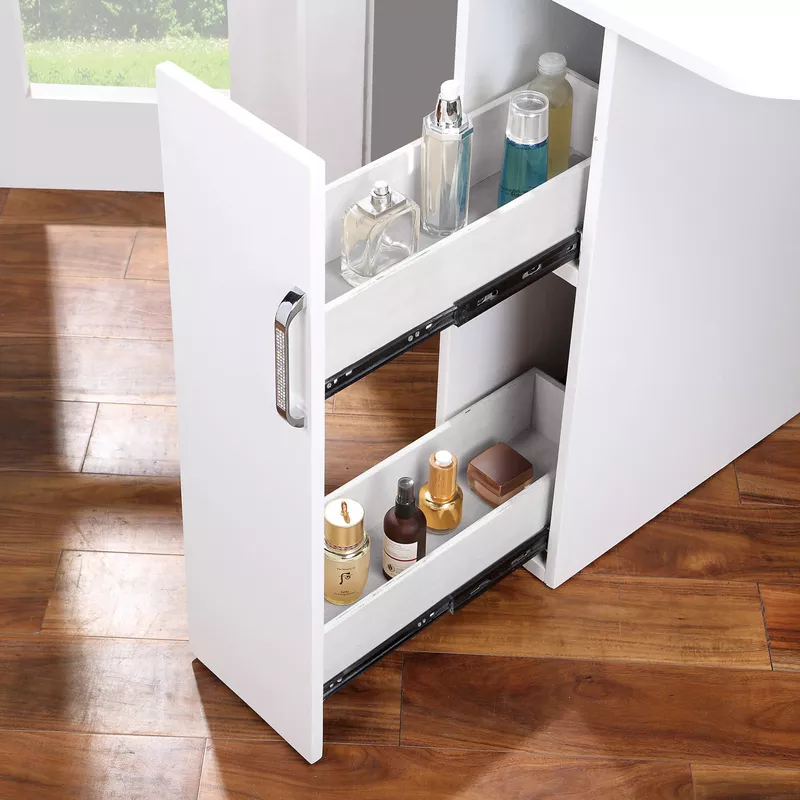 Glam White Corner Makeup Vanity Table with Mirror