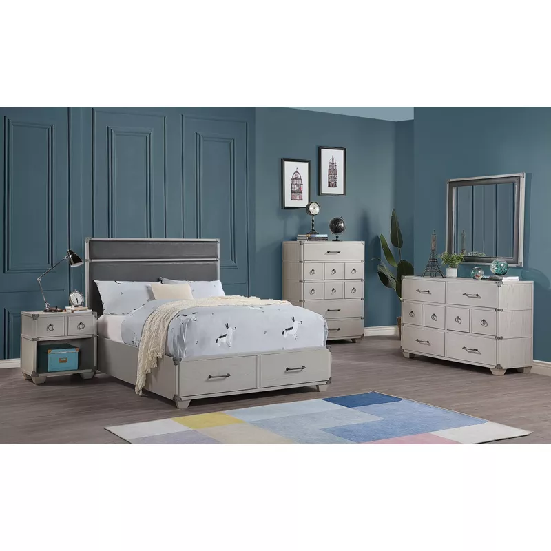 ACME Orchest Twin Bed, Gray Synthetic Leather & Gray