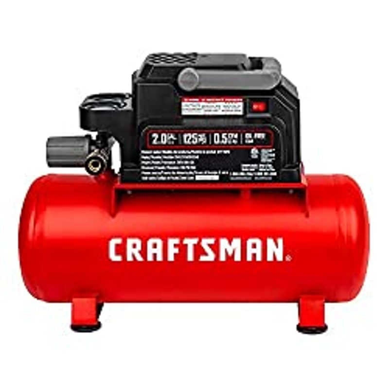 Craftsman Air Compressor, 2 Gallon Portable Air Compressor, Hot Dog Tank, 1/3 HP Oil-Free Max 125 PSI Pressure, 0.7 CFM@40 PSI, 0.5...