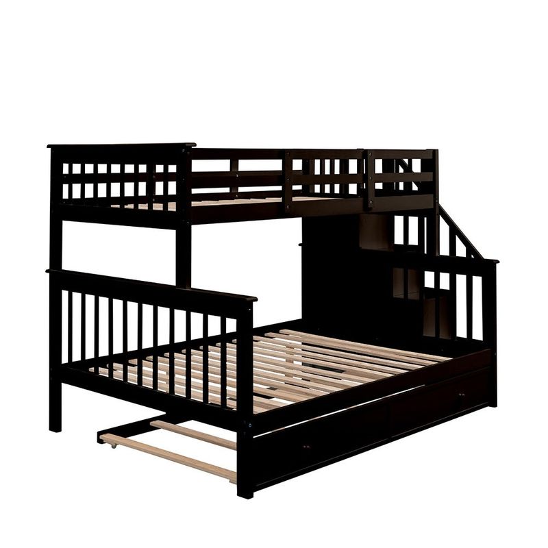Rent to own TwinOverFull Bunk Bed with Twin Size Trundle, Storage and Guard Rail Grey