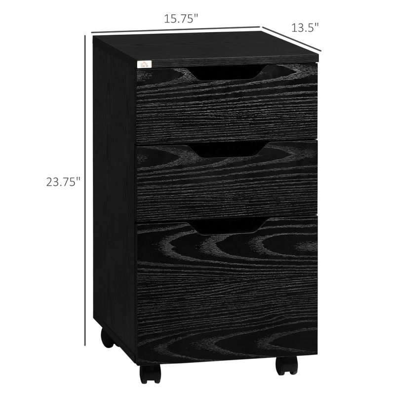 HOMCOM 3 Drawer Mobile File Cabinet, Rolling Printer Stand, Vertical Filing Cabinet - Black Wood Grain