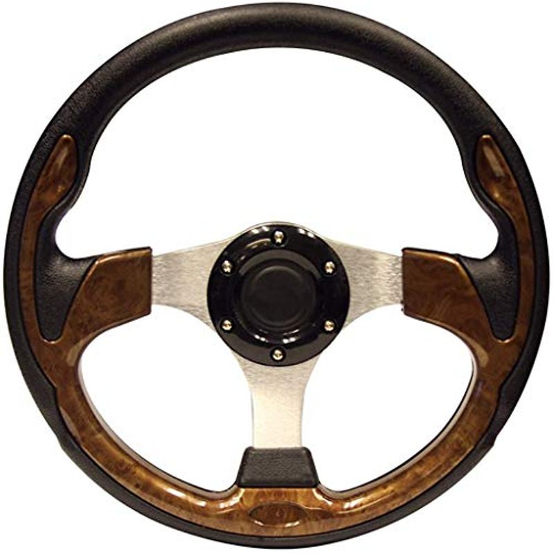 PF12039PKG 13" Inch EZGO Steering Wheel | Wood Grain (TXT with Chrome Adapter)