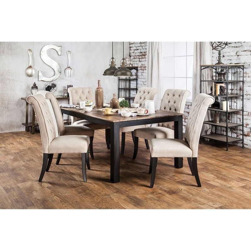 7 Piece Wooden Dining Table Set in Rustic Oak Finish - 7-Piece Set - Rustic Oak