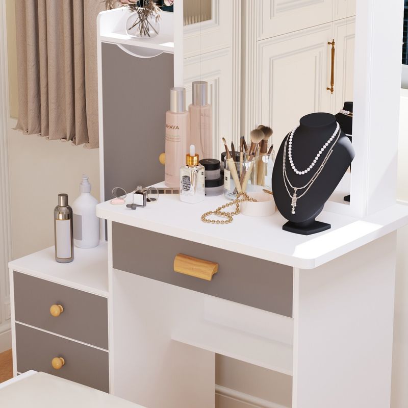 Makeup Vanity Set with Mirror and stool - Black