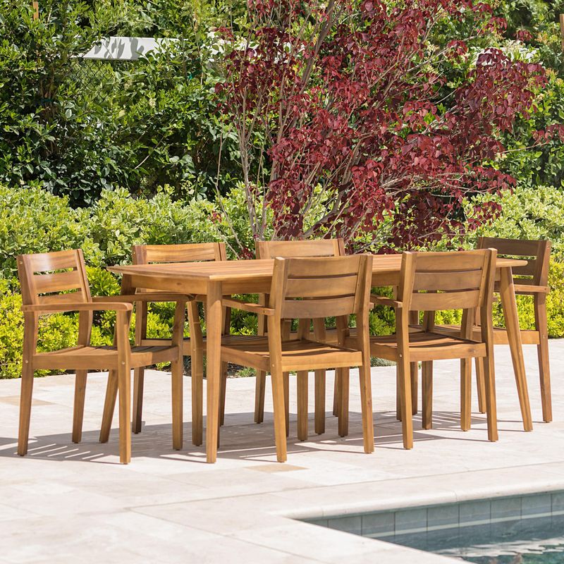Stamford Outdoor 7-piece Rectangle Acacia Wood Dining Set by Christopher Knight Home - Grey - 3 and 4 Legs