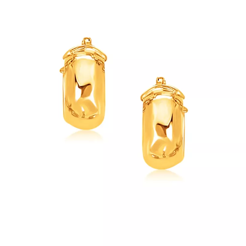14k Yellow Gold Wide Small Hoop Earrings with Snap Lock