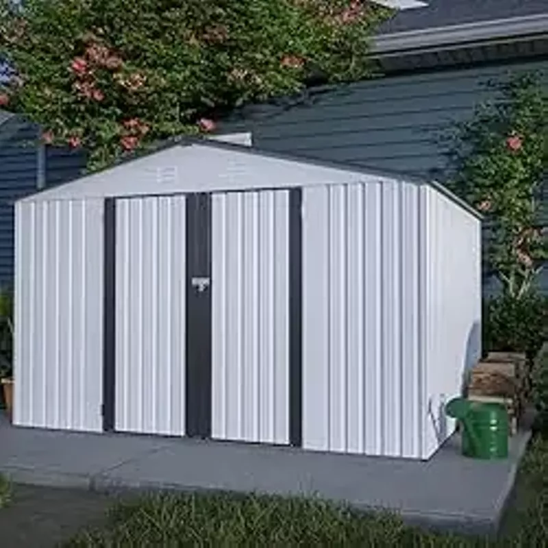 HAUSHECK Outdoor Storage Shed 10FT x 8FT, All Weather Large Metal Sheds Storage House with Lockable Door, Steel Tool Storage House for Bikes, Trash Bins, Lawnmowers