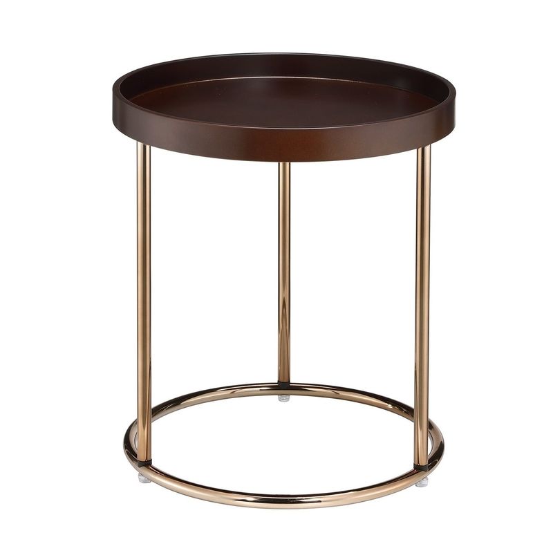 Silver Orchid Bruns Round Espresso Tray Table - Tray Top - Modern & Contemporary - Round - Wood - Base - End Tables - Metal - Goldtone...