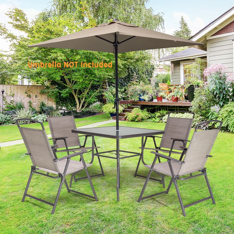 VredHom 5-Piece Patio Dining Set, 1 Table, 4 Folding Chairs - Beige - 5-Piece Sets
