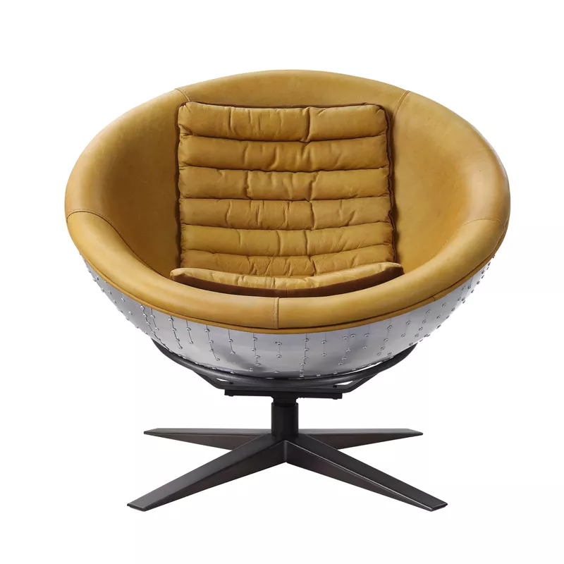 ACME Brancaster Accent Chair, Turmeric Top Grain Leather & Aluminum