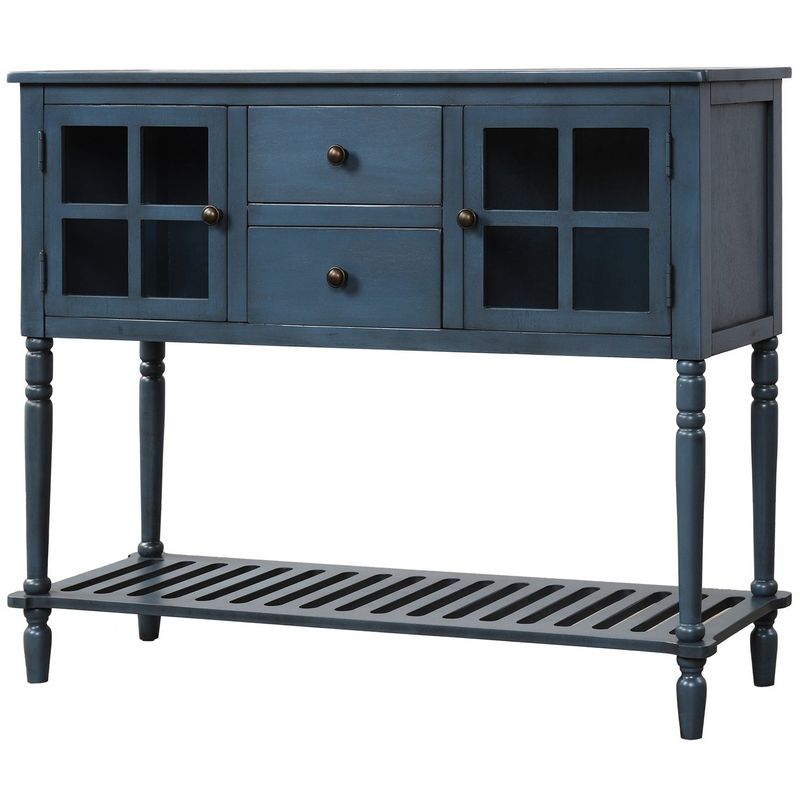 Farmhouse Wood/Glass Buffet Storage Cabinet Living Room - Blue
