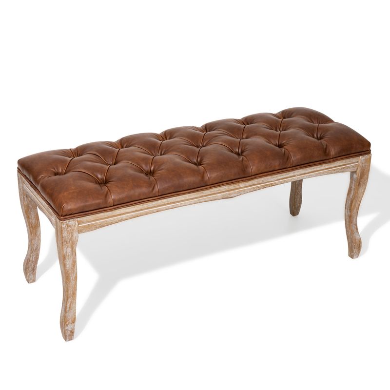 Wooden Upholstered Tufted Bench - 43.3" W x 15" D x 18.90" H - Beige