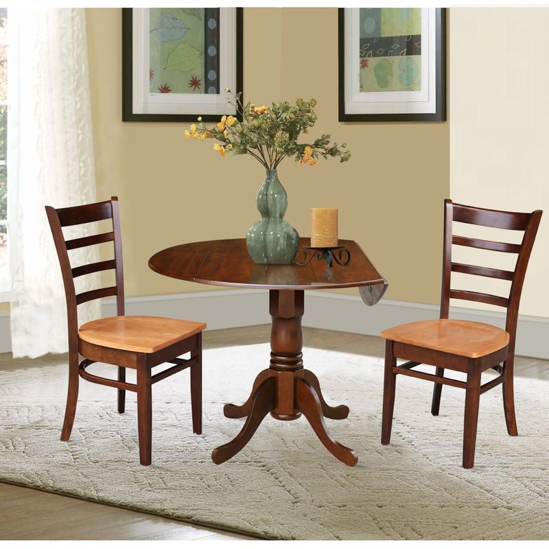 42 in Dual Drop Leaf Dining Table with 2 Dining Chairs - 3 Piece Dining Set - Dining Height - Espresso table/cinnamon and espresso chairs