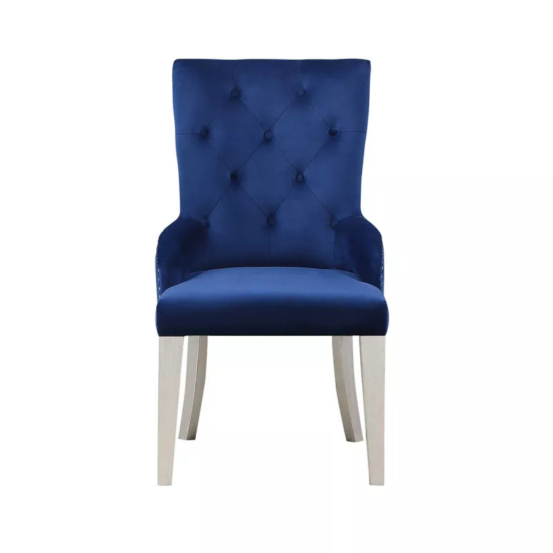 ACME Varian Side Chair (1Pc), Blue Fabric & Antique Platinum