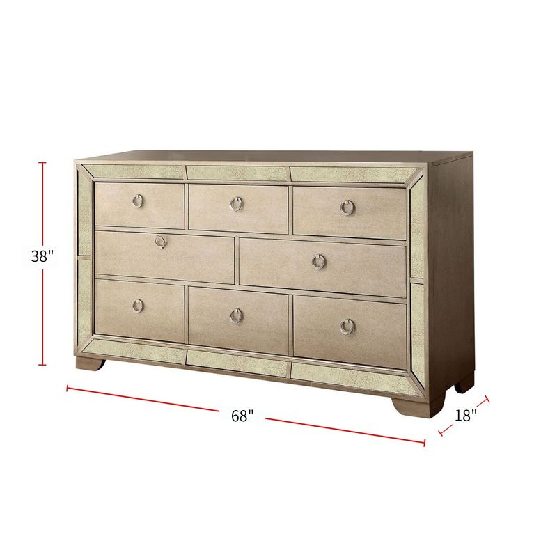 8 Drawers Dresser With Antique Mirror Panels, Champagne - Champagne