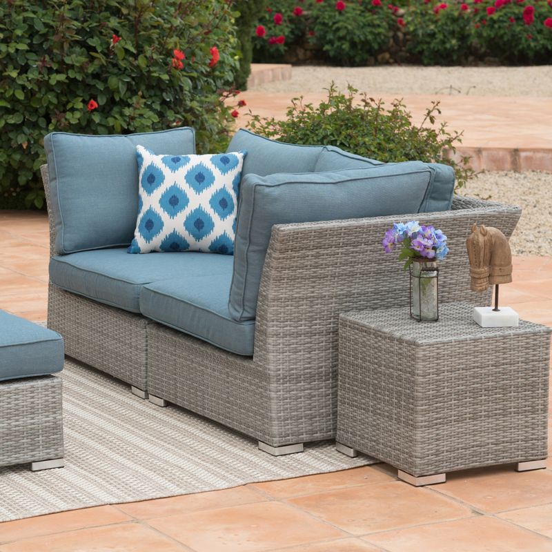 Corvus 8-piece Grey Wicker Patio Furniture Set with Blue Cushions - MS100
