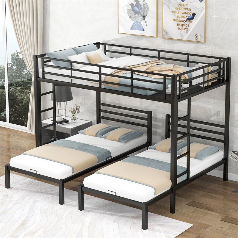 Merax Full over Twin &Twin Size Bunk Bed with Built-in Shelf - Silver