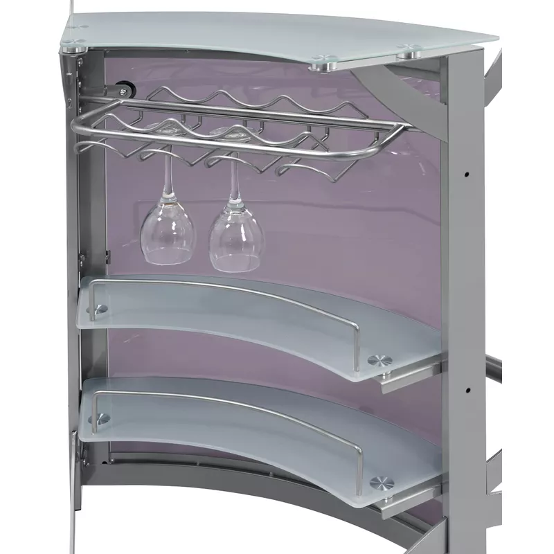 Dallas 2-shelf Home Bar Silver and Frosted Glass