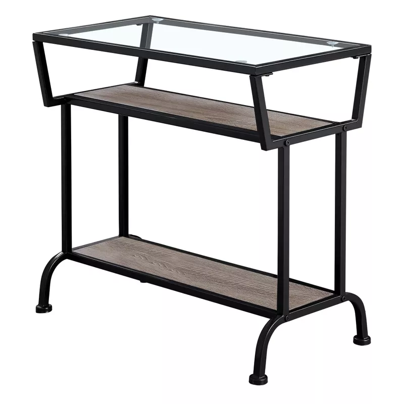Accent Table/ Side/ End/ Narrow/ Small/ 2 Tier/ Living Room/ Bedroom/ Metal/ Tempered Glass/ Laminate/ Brown/ Black/ Contemporary/ Modern