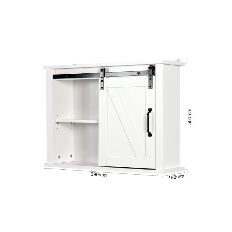 Bathroom Wall Cabinet with 2 Adjustable Shelves with a Barn Door - White - Wood Finish