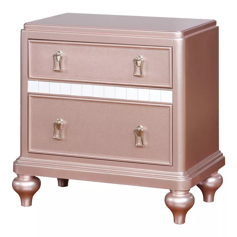 Contemporary Solid Wood 2-Drawer Nightstand in Rose Gold