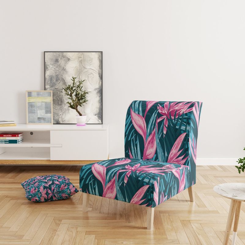 Designart 'Handdrawn Tropical Flowers' Upholstered Mid-Century Accent Chair - Slipper Chair