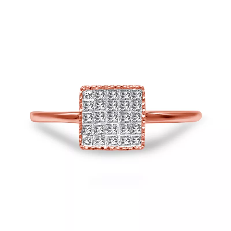 10K Rose Gold 1/3 Cttw Invisible Set Princess Cut Diamond Composite Square Shape Ring for Women (H-I color, I1-I2 clarity) - Size 7