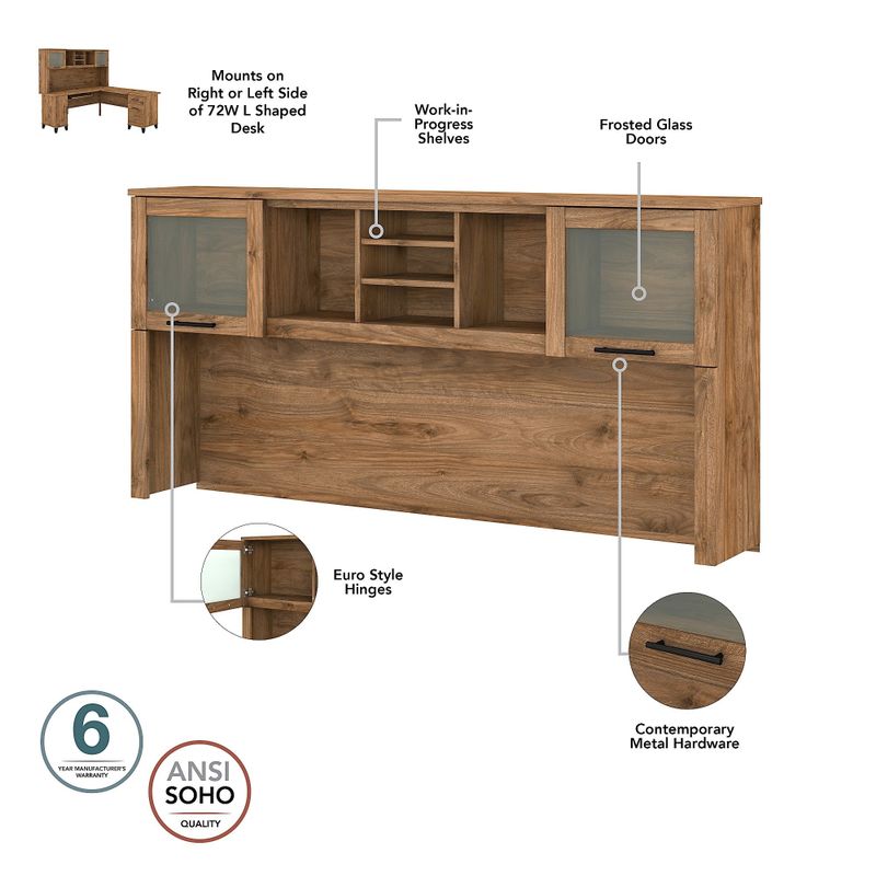 Somerset 72W Sit to Stand L-Desk with Hutch and Bookcase in Ash Gray - Maple Cross