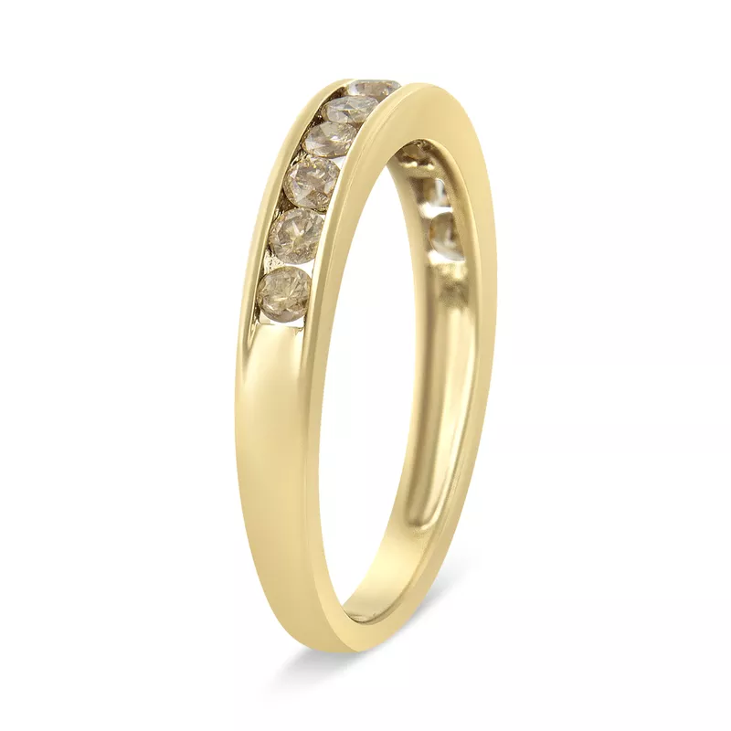 14K Yellow Gold Plated .925 Sterling Silver 1/2 Cttw Channel Set Round Diamond 11 Stone Anniversary Band Ring (K-L Color, I1-I2 Clarity) - Choice of size