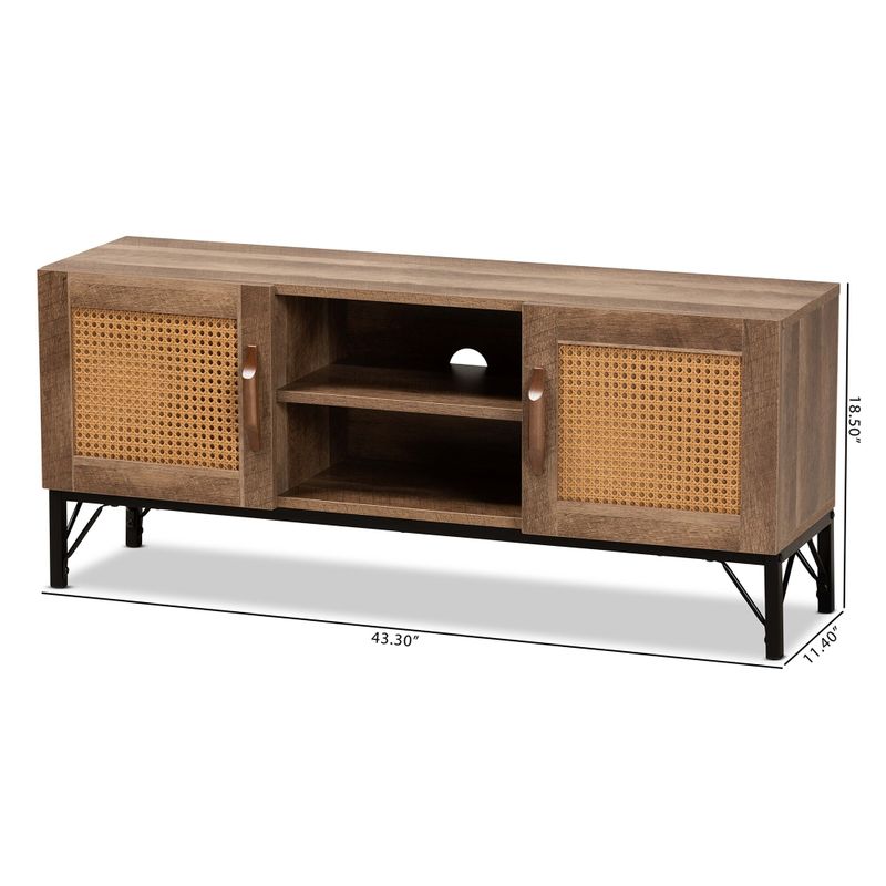 Veanna Bohemian styled 2-Door Wood TV Stand w/ Synthetic Rattan-Brown - Natural Brown, Black