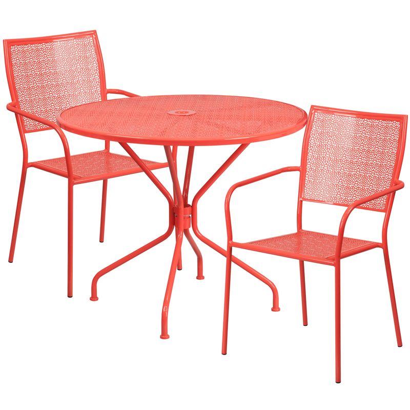 35.25'' Round Indoor-Outdoor Steel Patio Table Set with 2 Square Back Chairs - Gold