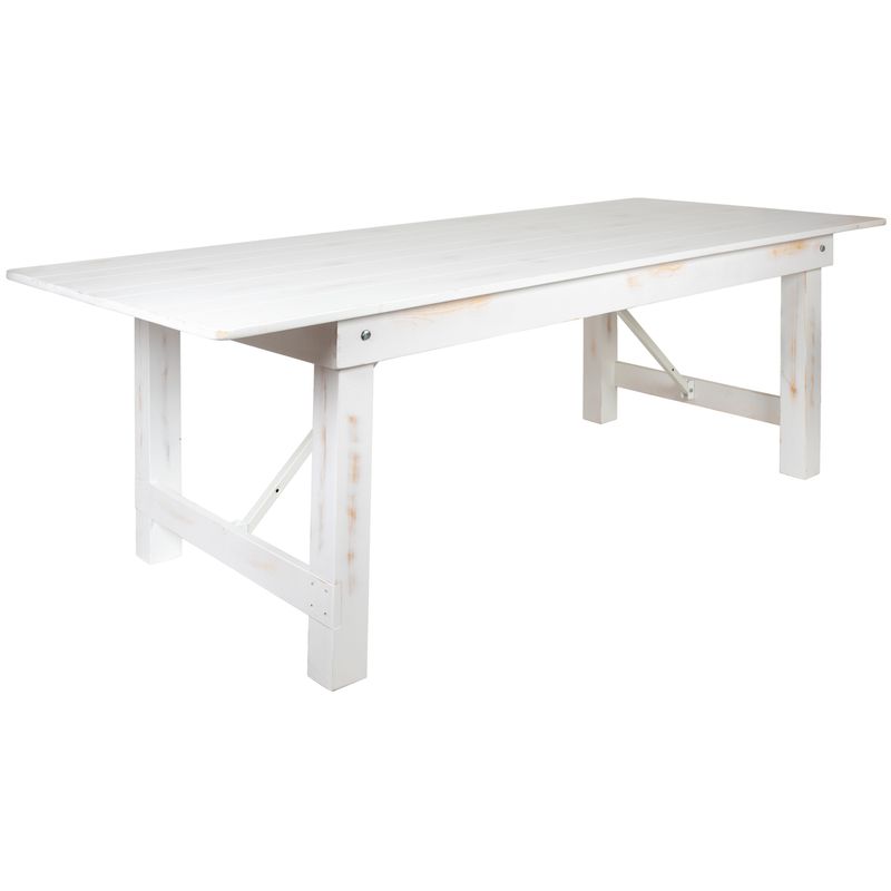 8'x40" Farm Table/4 Bench Set - Antique Rustic White