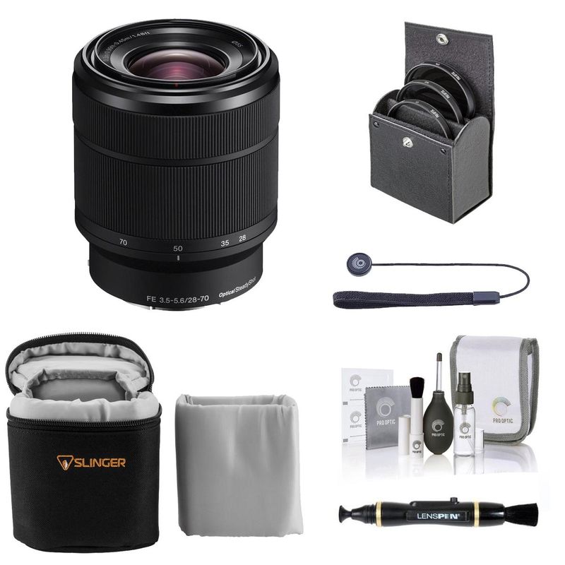 Sony FE 28-70mm F3.5-5.6 OSS E-Mount Lens, Bundle with ProOptic 55mm Filter Kit (UV/CPL/ND), Slinger Soft Lens Case, Lens Cleaner,...