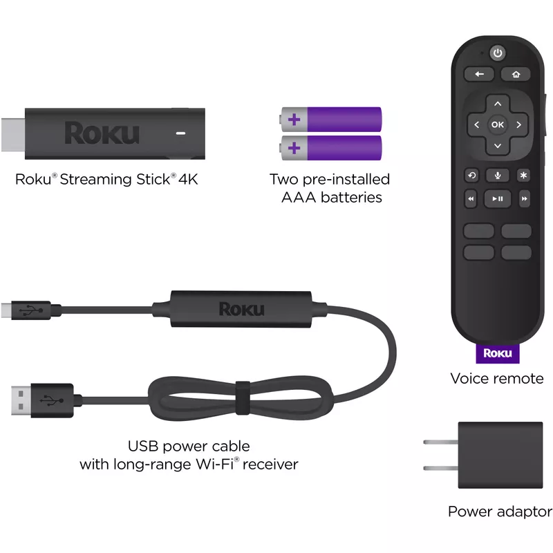 Roku Streaming Stick 4K ,  Streaming Device with Voice Remote and Long-Range Wi-Fi - Black