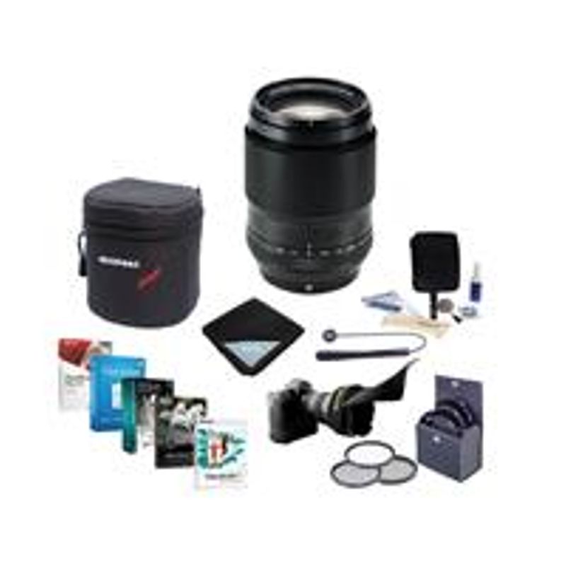 Fujifilm XF 90mm (137mm) F/2 R LM WR Lens - Bundle with 62mm Filter Kit, Flex LensShade, Lens Wrap, Lens Case, Cleaning Kit,...