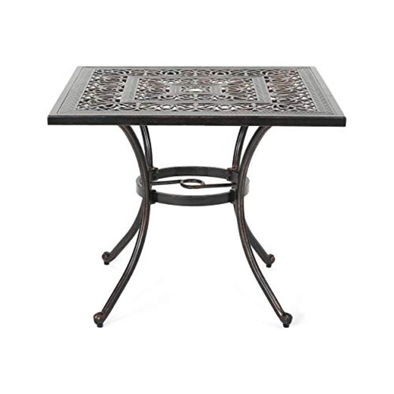 Christopher Knight Home 306274 Jamie Outdoor Square Cast Aluminum Dining Table, Shiny Copper