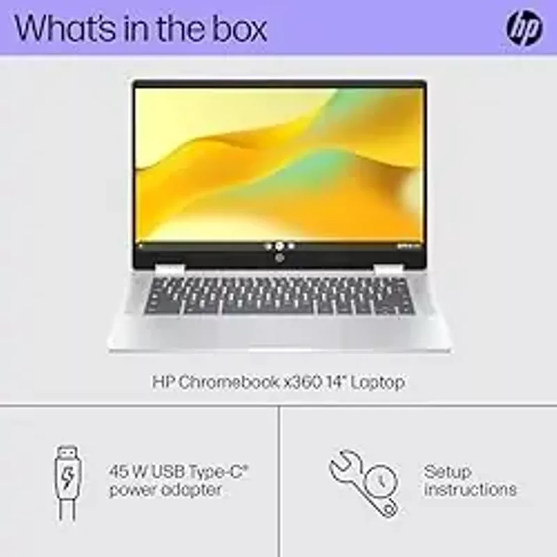 HP Chromebook x360 14 inch Laptop, HD Touchscreen, Intel Processor N100, 4 GB RAM, 64 GB eMMC, Intel UHD Graphics, Chrome OS, 14b-cd0000nr (2024)