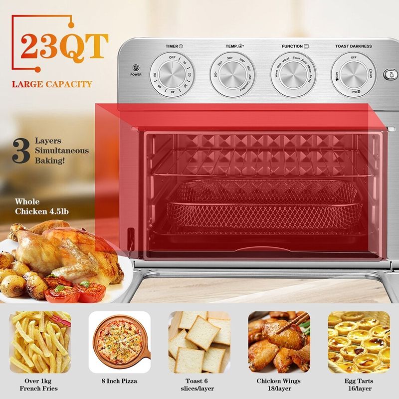 Silver Air Fryer Toaster Oven Convection Airfryer Countertop Oven  Broil / Reheat / Fry Oil-Free - Silver