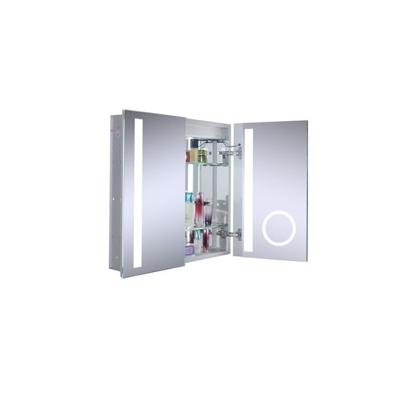Innoci-USA Melania 30" x 26" LED Recessed Double Door Lighted Medicine Cabinet For Vanity Featuring Built-In Cosmetic Mirror